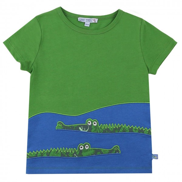 Edles T-Shirt Krokodil Aufnäher in grün