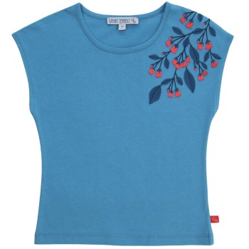 Sommer Shirt Blüten-Stickerei in hellblau