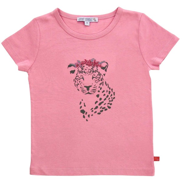 Shirt kurzarm rosa Leopard gestickt
