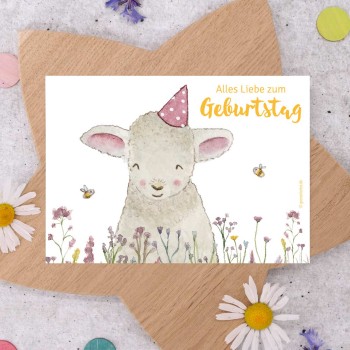 Nachhaltige Geburtstagskarte niedlichem Schaf