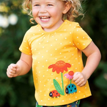 Gelbes Mädchen Shirt A-Linie Marienkäfer