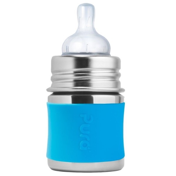 Pura kiki Babyflasche Edelstahl mit langsamen Sauger - blau