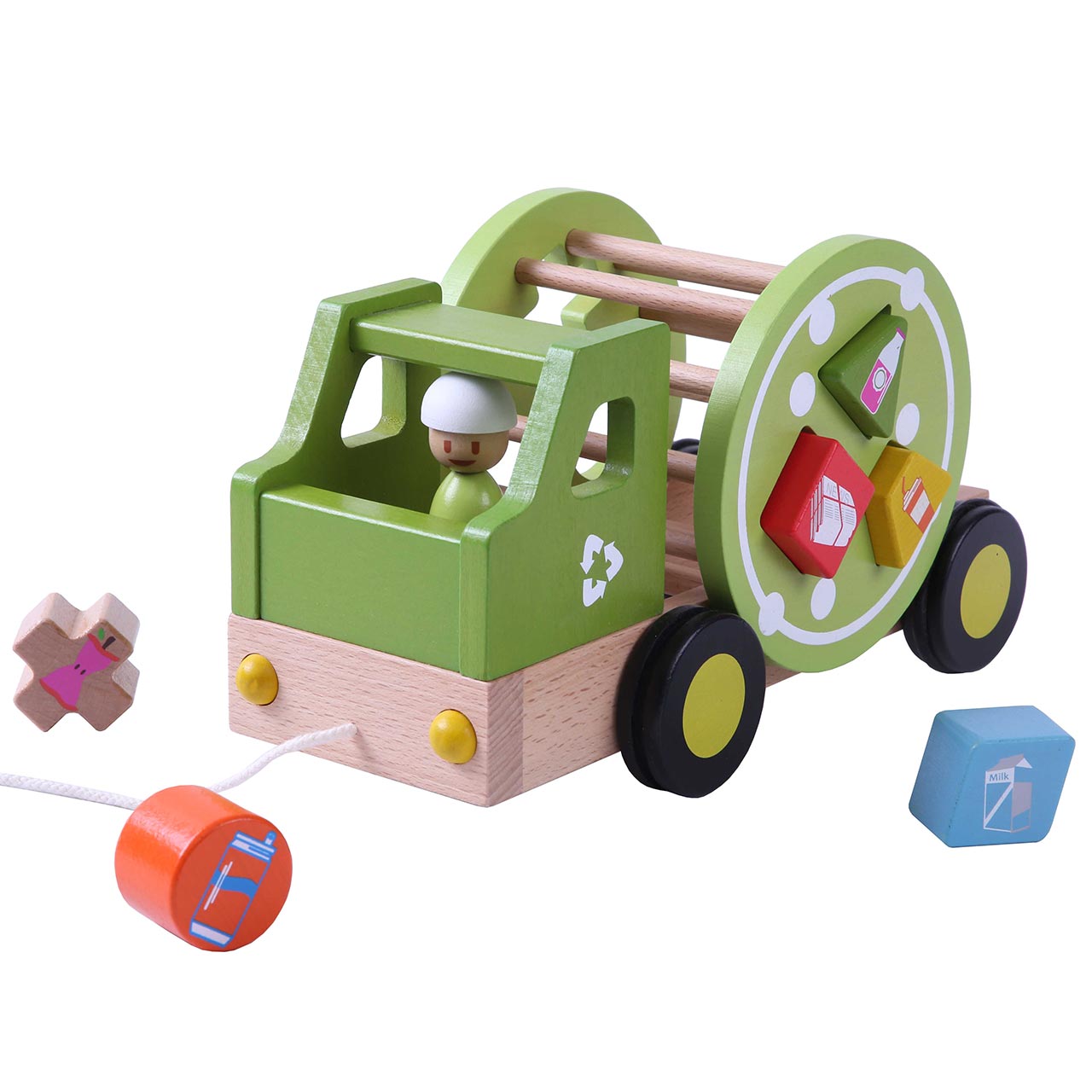 EverEarth Nachzieh-Recycling Truck Spielzeug für Kinder 12m Mülltrennung NEU 