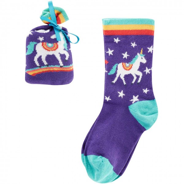 Einhorn Socken mit Tasche lila