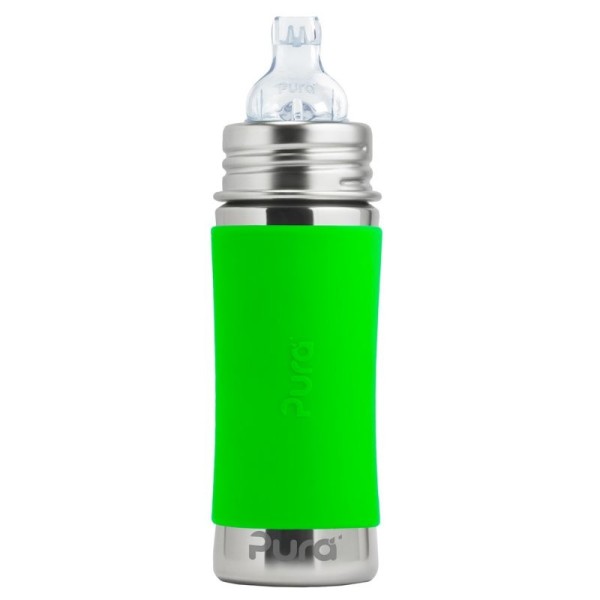 Pura kiki Edelstahl Trinklernflasche ab 6 M - open end grün