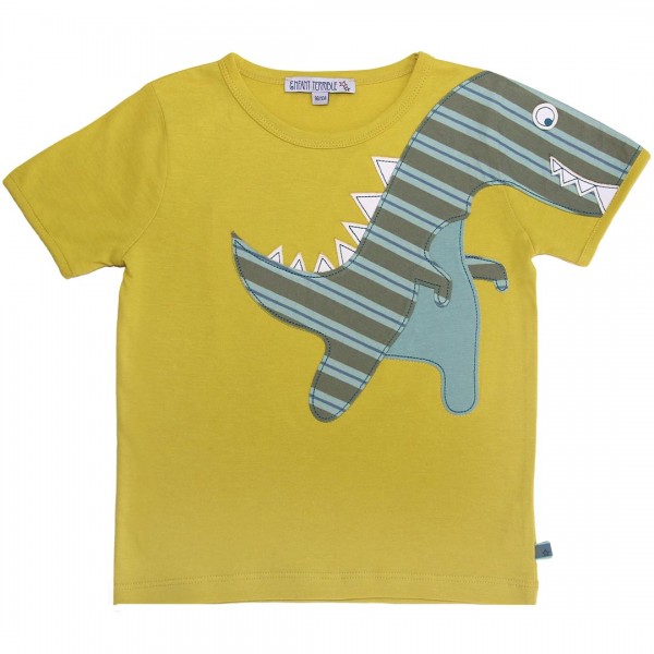 Edles T-Shirt Dino Aufnäher in gelb