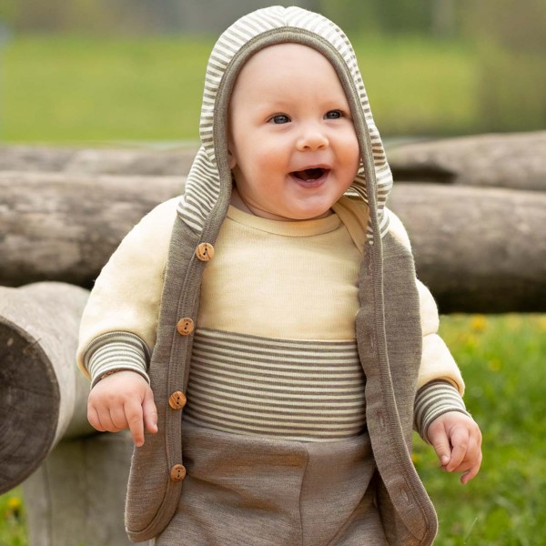 Babyjacke 100% Wolle zum Knöpfen braun-natur
