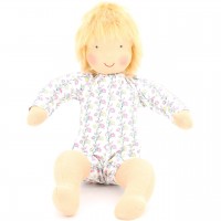 Babypuppe Struwwelchen (blond mit blumiger Puppenkleidung)