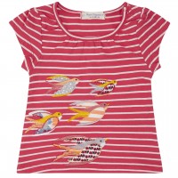 T-Shirt Vogel Aufnäher Streifen in pink