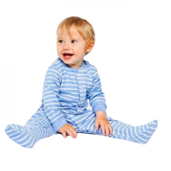 Warmer Schlafanzug Strampler aus Frottee mit Füßen hellblau