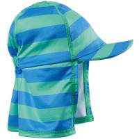 Bademütze Nackenschutz Streifen blau-grün