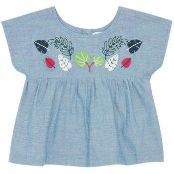 Mädchen Blumen Shirt-Tunika jeansblau