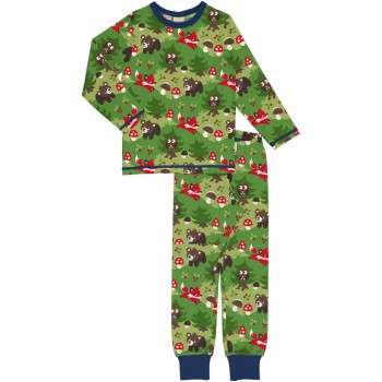Schlafanzug langarm Waldtiere grün