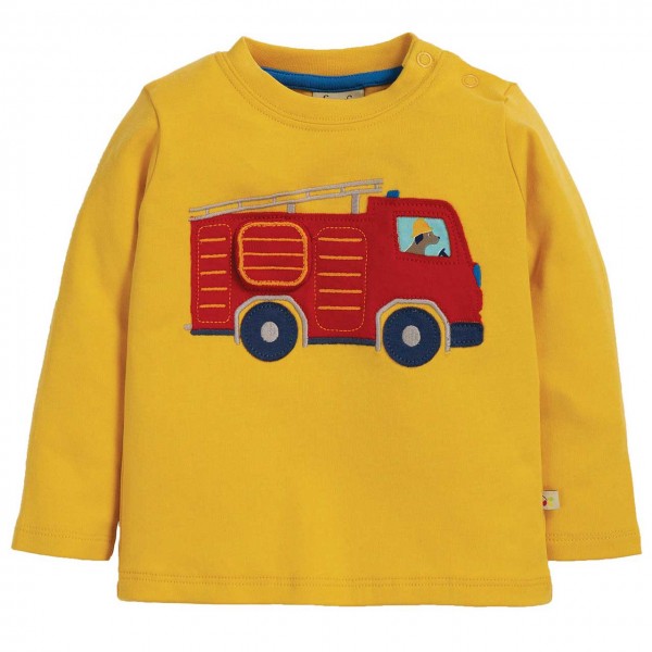 Shirt langarm Feuerwehrauto Aufnäher gelb