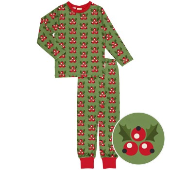 Weihnachtlicher Schlafanzug langarm grün