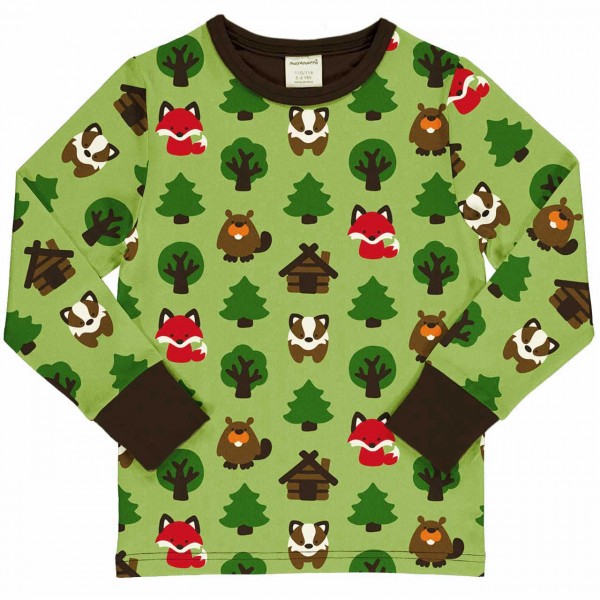 Wald Tiere Shirt langarm grasgrün