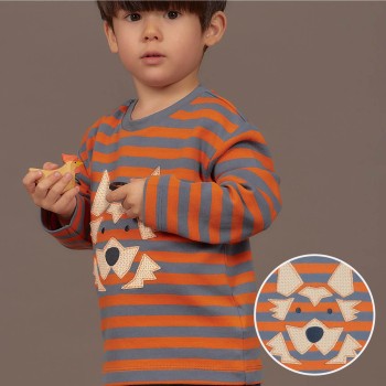 Dickeres Hunde Shirt Druckknöpfe orange Streifen
