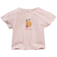 T-Shirt Rüschenärmel Früchte hellrosa