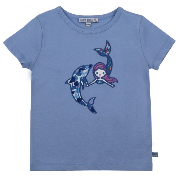 Meerjungfrau mit Delfin Aufnäher T-Shirt hellblau