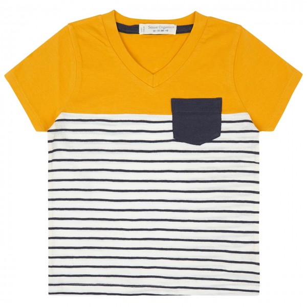 T-Shirt in gelb mit Brusttasche navy Streifen